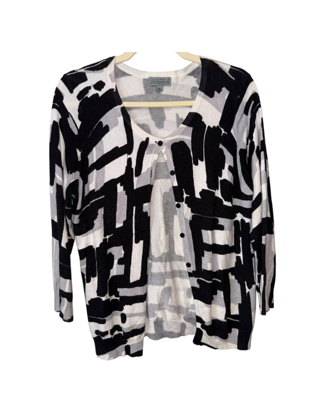 Joseph A. Womens Medium Cardigan Sweater Black & White Abstract Pattern